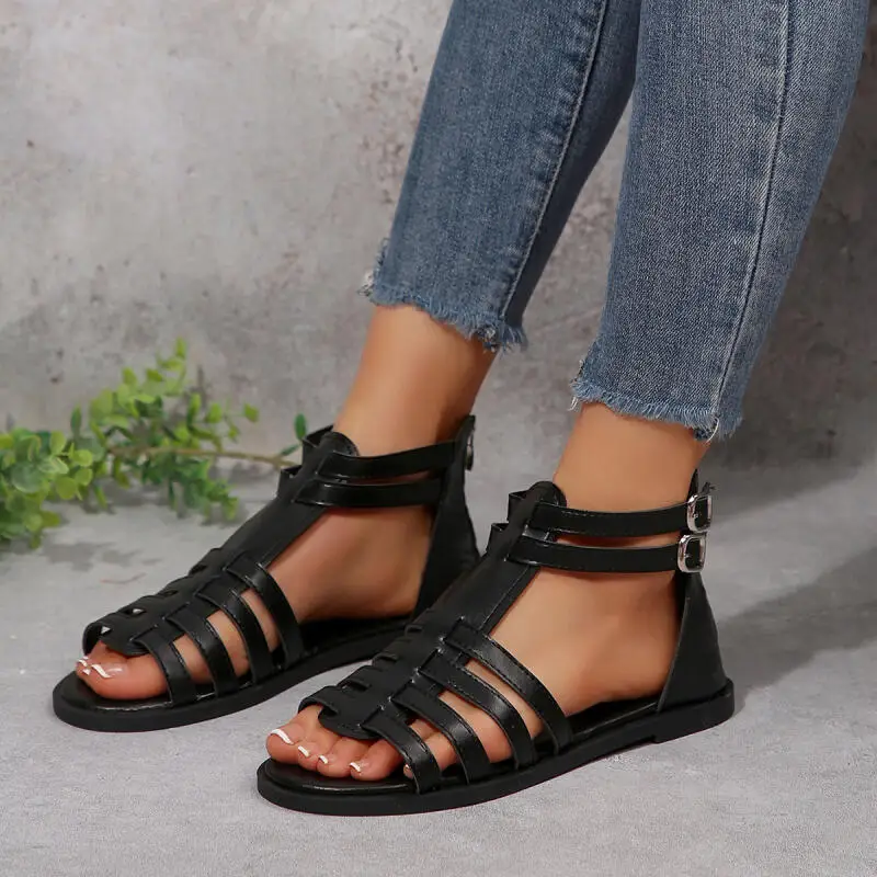 Винтажные черные гладиаторские сандалии на плоской подошве для женщин, летние, с металлической пряжкой, дизайнерские, на молнии сзади, большие размеры, новинка 2026 года
Винтажные черные гладиаторские сандалии на плоской подошве для женщин, летние, с металлической пряжкой, дизайнерские, на молнии сзади, большие размеры, новинка 2026 года