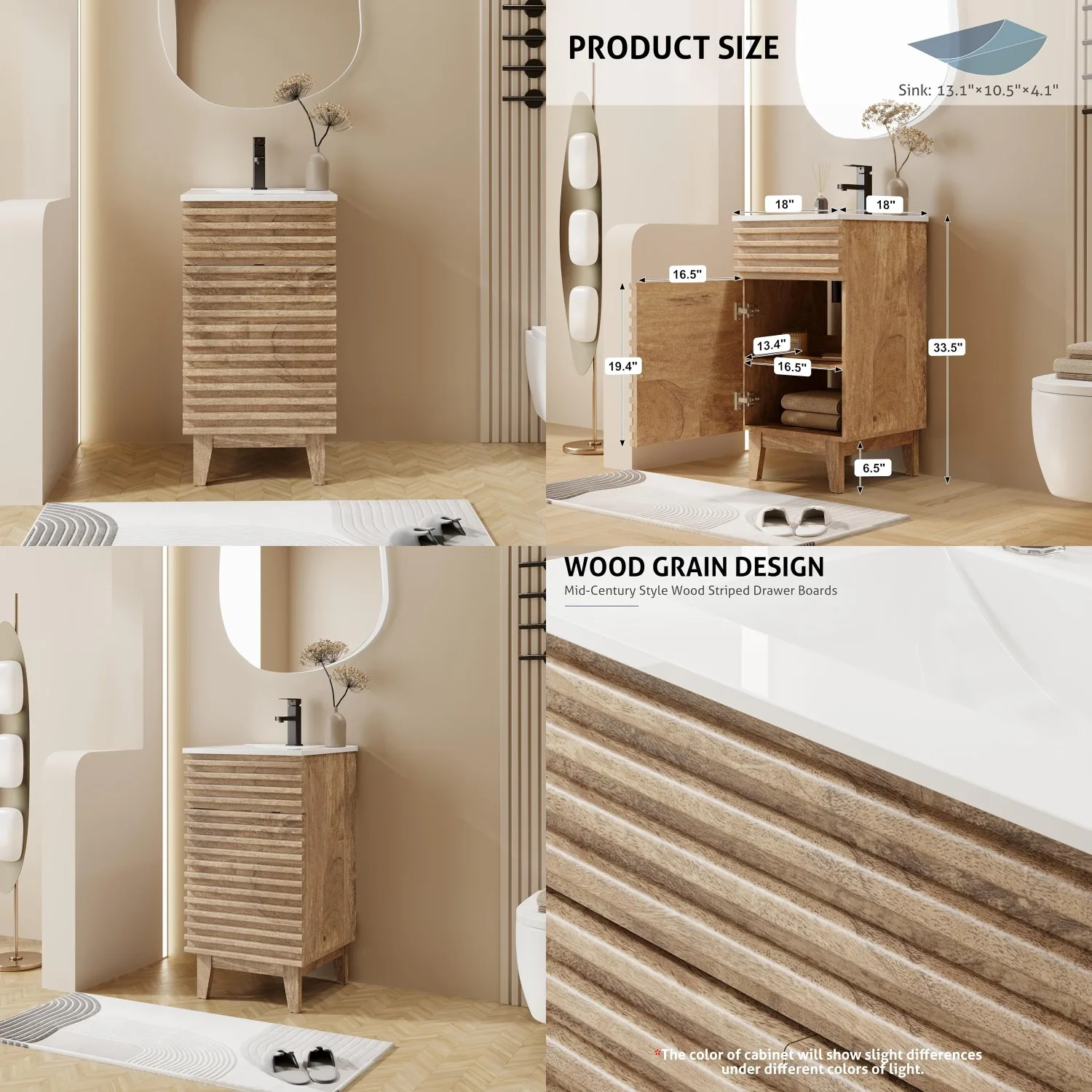 18" Bathroom Vanity with Sink Combo, Mid-Century Freestanding Cabinet with Wood Stripes Decor, Adjustable Shelf,, Customized
18" Bathroom Vanity with Sink Combo, Mid-Century Freestanding Cabinet with Wood Stripes Decor, Adjustable Shelf,, Customized