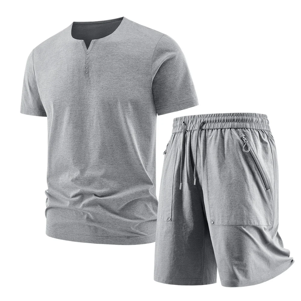 Men's Summer Henley T-Shirt and Shorts Set Casual Quick Dry 2 Piece Outfit Breathable Sportswear Tracksuit for Gym Beach Daily
Men's Summer Henley T-Shirt and Shorts Set Casual Quick Dry 2 Piece Outfit Breathable Sportswear Tracksuit for Gym Beach Daily