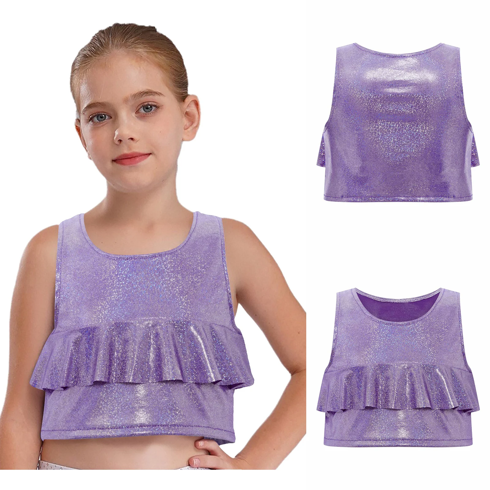 Hip-hop Tops for Girls Ruffles Metallic Vest Crop Top Sleeveless Tank Tops Cheerleading Jazz Modern Dance Performance Dancewear
Hip-hop Tops for Girls Ruffles Metallic Vest Crop Top Sleeveless Tank Tops Cheerleading Jazz Modern Dance Performance Dancewear