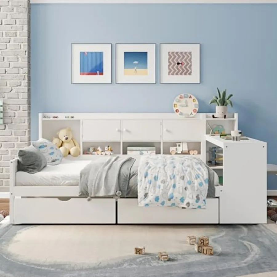 Full Size Wooden L Shaped Daybed Frame with Storage Cabinets Drawers Study Desk and Bookshelf Multi Functional Platform Bed Cor
Full Size Wooden L Shaped Daybed Frame with Storage Cabinets Drawers Study Desk and Bookshelf Multi Functional Platform Bed Cor