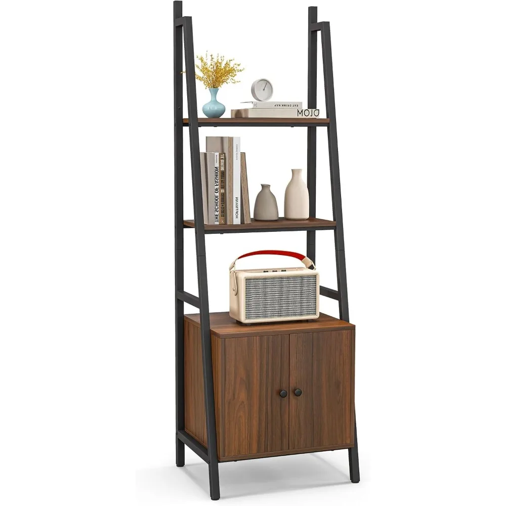 4-Tier Ladder Shelf with Cabinet, 63” Tall Bookshelf, Industrial Bookcase with Metal Frame, Floor Display Shelf Storage Rack fo
4-Tier Ladder Shelf with Cabinet, 63” Tall Bookshelf, Industrial Bookcase with Metal Frame, Floor Display Shelf Storage Rack fo