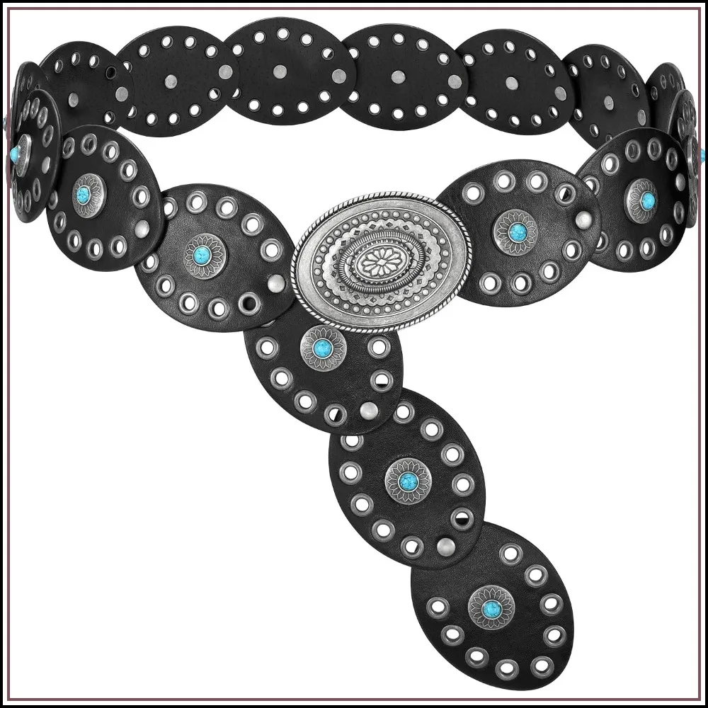 Wide Disc Belt with Turquoise for Dress Cowgirl Country Belt Boho Concho Leather Belt for Concert
Wide Disc Belt with Turquoise for Dress Cowgirl Country Belt Boho Concho Leather Belt for Concert