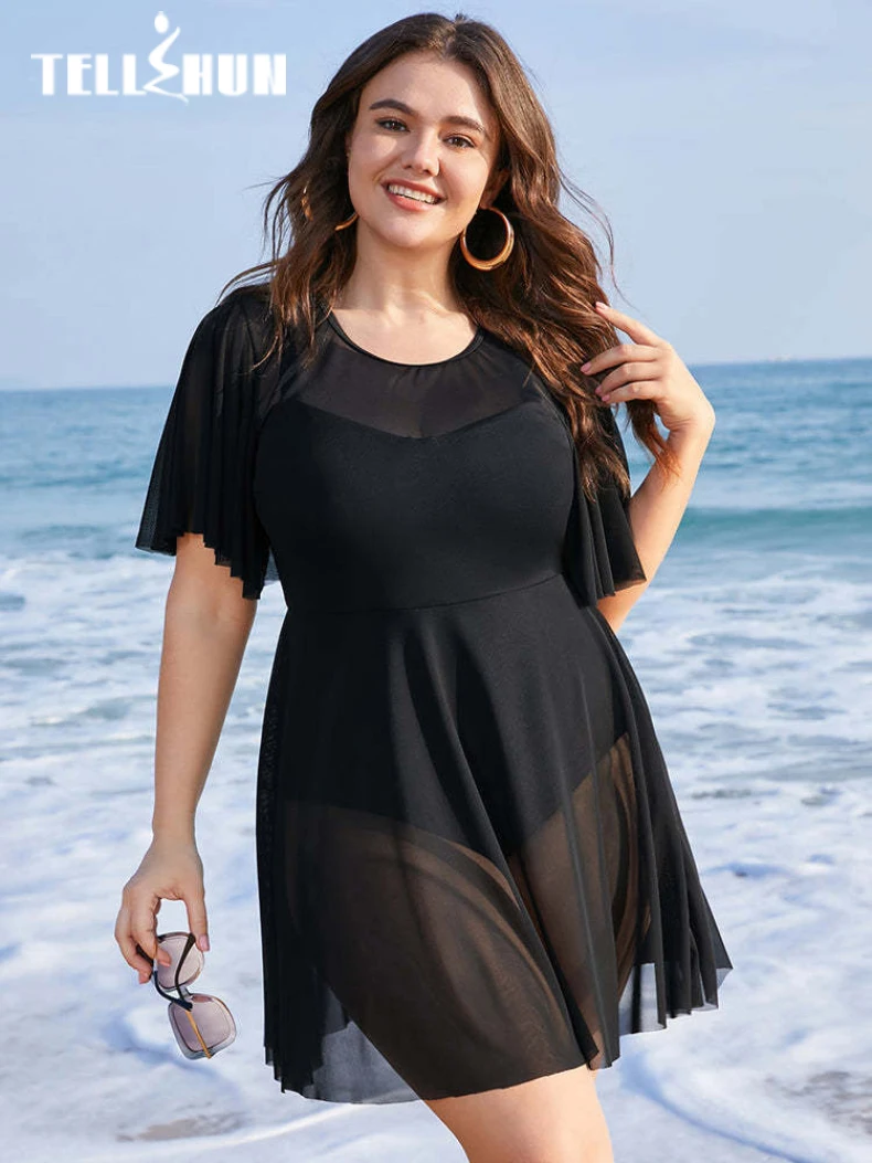 Solid Mesh Patchwork Ruffle Sleeve Swim Dress Summer Womens Cover up Bikini Beach Holiday Sexy one piece swimsuit Plus size new
Solid Mesh Patchwork Ruffle Sleeve Swim Dress Summer Womens Cover up Bikini Beach Holiday Sexy one piece swimsuit Plus size new