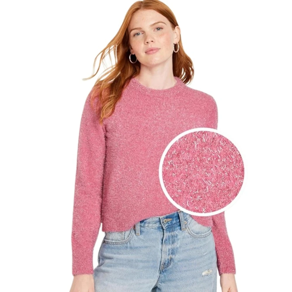 Spring 2025 New Shinny Women Pink Top Knitwear Elegant Solid O-Neck Long Sleeve Pullover Tops Oversized Korean Fashion Outwears
Spring 2025 New Shinny Women Pink Top Knitwear Elegant Solid O-Neck Long Sleeve Pullover Tops Oversized Korean Fashion Outwears