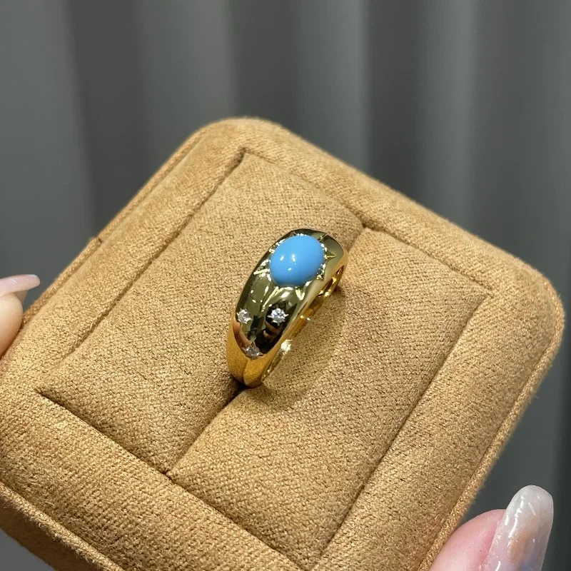 Vintage court style exquisite and simple diamond inlay turquoise rings for women light luxury fashion blue glossy ring jewelry
Vintage court style exquisite and simple diamond inlay turquoise rings for women light luxury fashion blue glossy ring jewelry