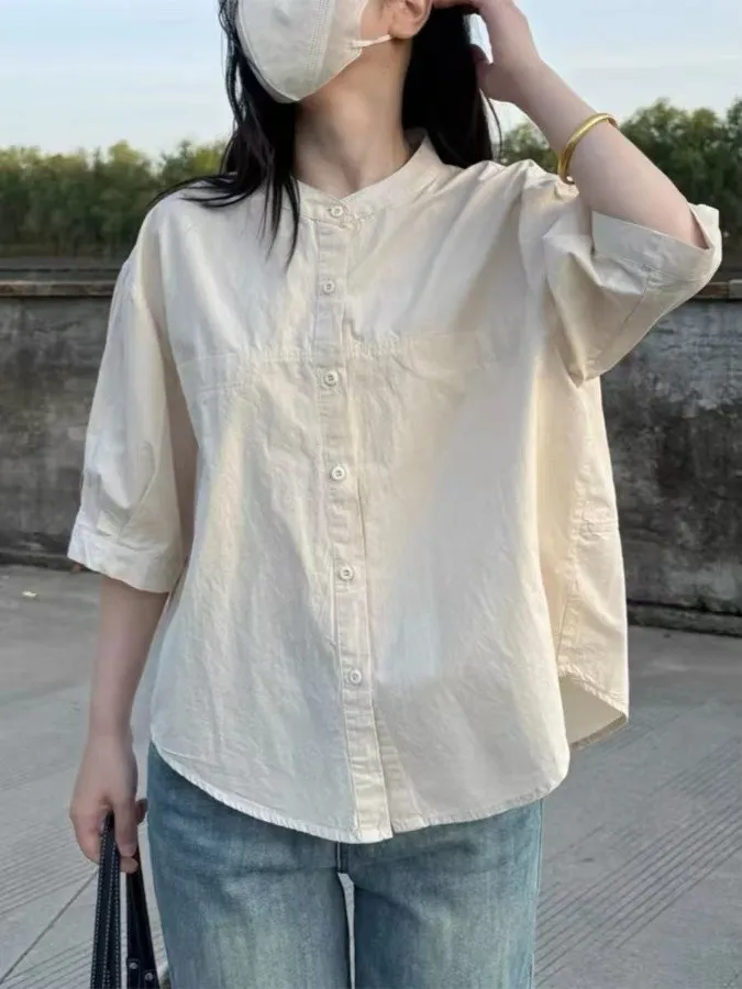 Свободный крой из чистого хлопка ort Sve irt Маленький круглый воротник f Sve Модный корейский летний повседневный универсальный топ
Свободный крой из чистого хлопка ort Sve irt Маленький круглый воротник f Sve Модный корейский летний повседневный универсальный топ