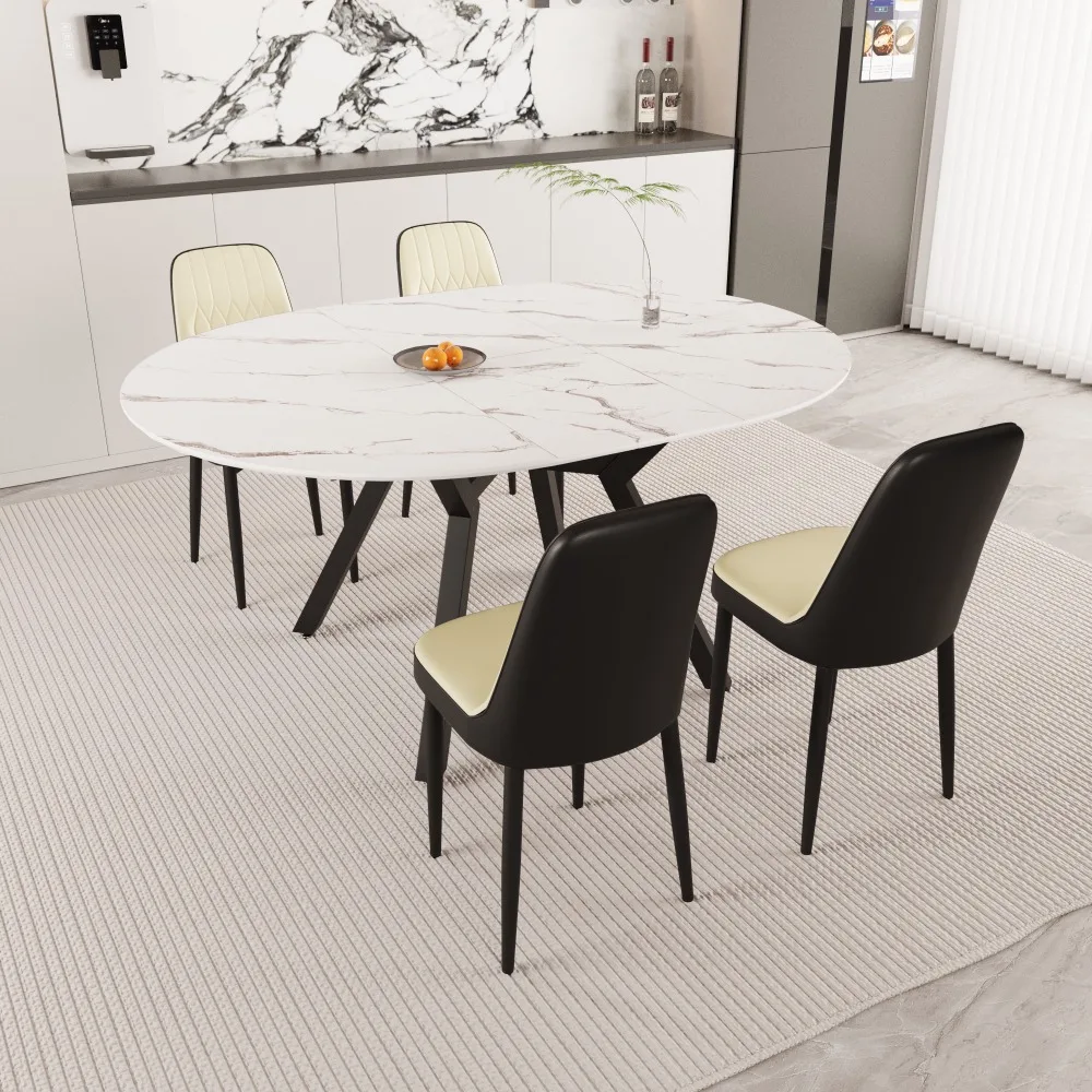 47-63" expandable circular dining tables , equipped with 4 PU fabric thick cushioned dining chairs, Dining Room Sets
47-63" expandable circular dining tables , equipped with 4 PU fabric thick cushioned dining chairs, Dining Room Sets