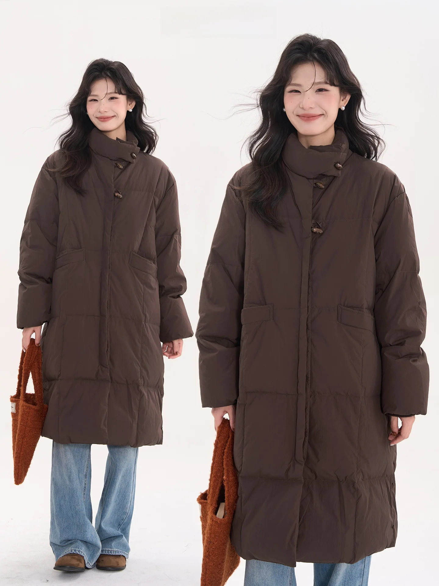 Heme Winter Thiened Long down Jaet Women's Wood Button Stand Collar Casual Sle Warm Polyester Fabric Du down Coat
Heme Winter Thiened Long down Jaet Women's Wood Button Stand Collar Casual Sle Warm Polyester Fabric Du down Coat