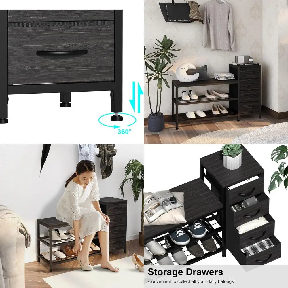 3-х уровневая скамья для хранения обуви с тканевыми ящиками, металлическим каркасом и деревянным сиденьем для прихожей, прихожей и входной двери
3-х уровневая скамья для хранения обуви с тканевыми ящиками, металлическим каркасом и деревянным сиденьем для прихожей, прихожей и входной двери