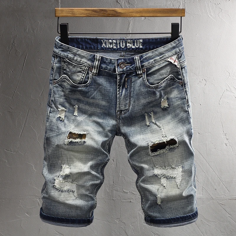 Summer Fashion Designer Men Jeans Retro Washed Blue Stretch Patched Ripped Short Jeans Vintage Casual Denim Shorts Men
Summer Fashion Designer Men Jeans Retro Washed Blue Stretch Patched Ripped Short Jeans Vintage Casual Denim Shorts Men