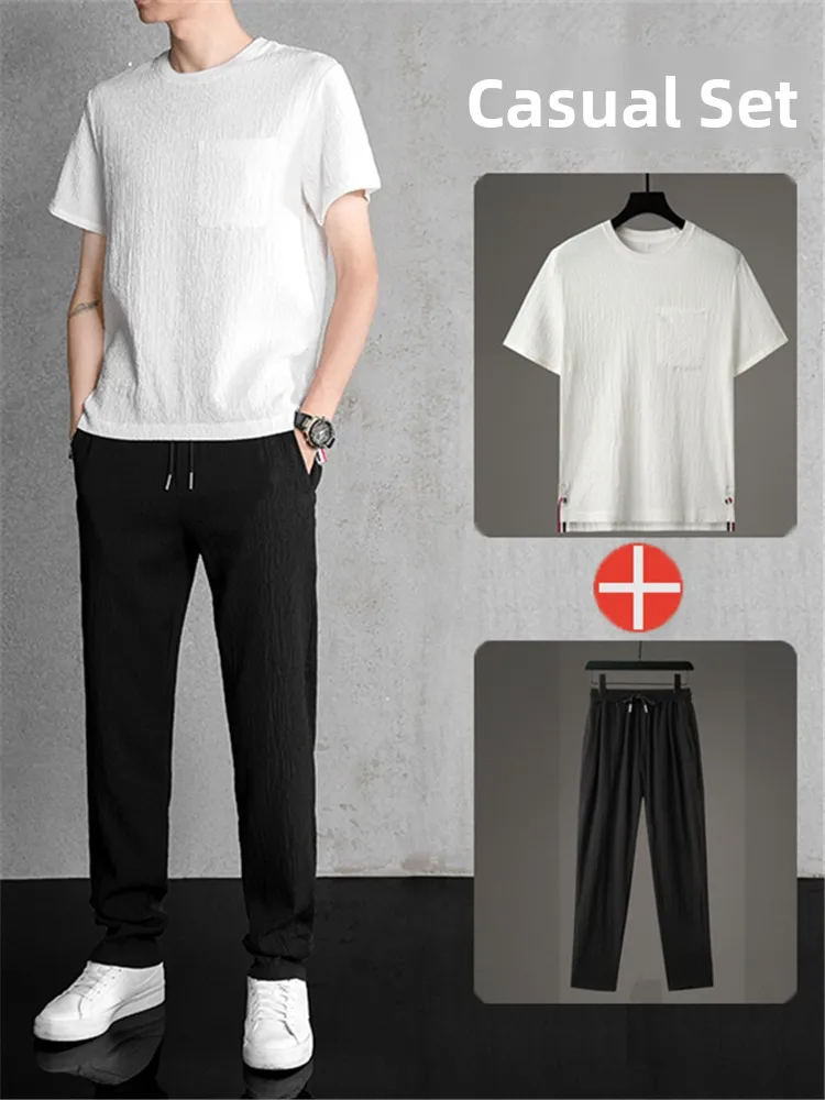 Ice Silk ort Sve T-irt Men's Casual Sport Set Summer Faionable Youthful round Ne ket Loose Fit Cool Feeling
Ice Silk ort Sve T-irt Men's Casual Sport Set Summer Faionable Youthful round Ne ket Loose Fit Cool Feeling