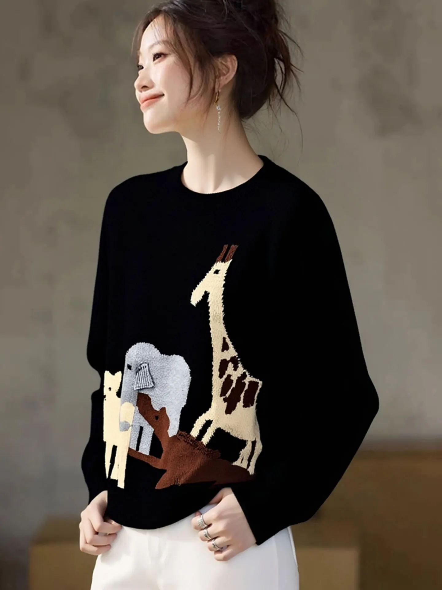 Ele Animal Pattern Knitted Sweater Long Sve Casual Women's Top Winter Warm Faionable Knitwear by uYuanQi
Ele Animal Pattern Knitted Sweater Long Sve Casual Women's Top Winter Warm Faionable Knitwear by uYuanQi