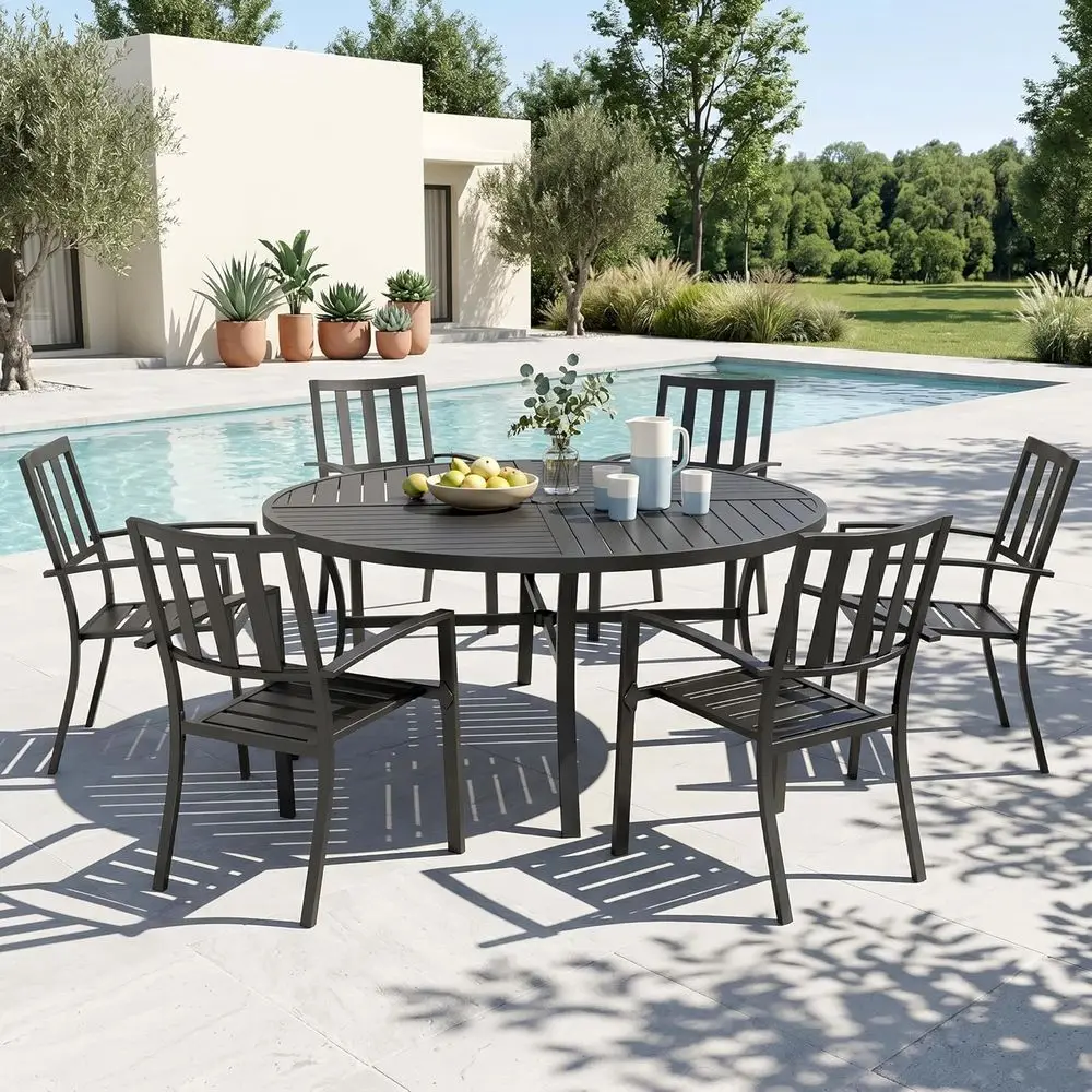 7-Piece Metal Outdoor Patio Dining Set with Umbrella Hole for 6, Suitable for Backyard, Deck, or Poolside
7-Piece Metal Outdoor Patio Dining Set with Umbrella Hole for 6, Suitable for Backyard, Deck, or Poolside