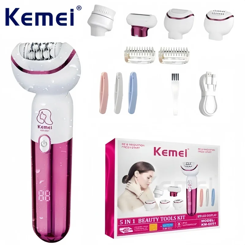 Kemei KM-6051 Multi-functional 5-in-1 Electric Ladies Hair Remover, Portable Hair Trimming Tool Set, Body Hair Trimmer. 
Kemei KM-6051 Multi-functional 5-in-1 Electric Ladies Hair Remover, Portable Hair Trimming Tool Set, Body Hair Trimmer.