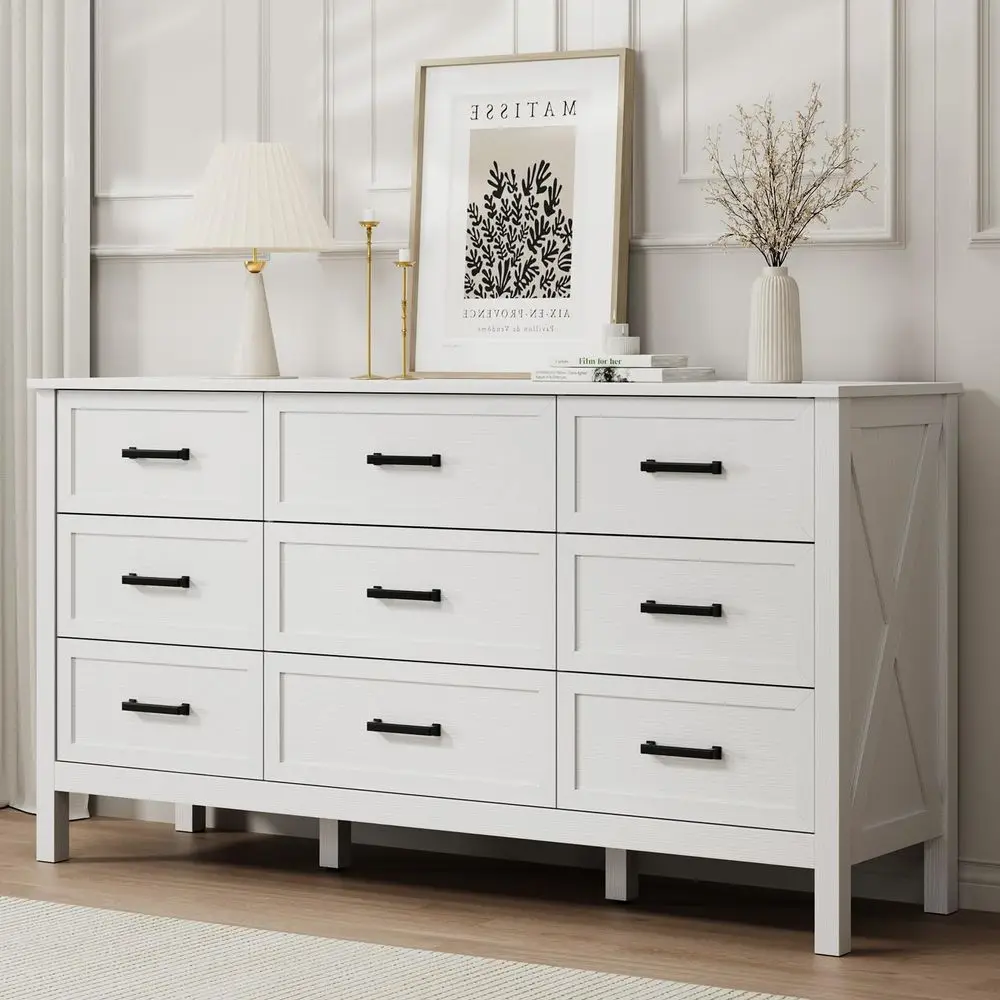 Farmhouse 9 Drawers Dresser for Bedroom, 55 Wide Wood Rustic Chest of Drawers with Natural Texture, Metal Handle, Storage Dress
Farmhouse 9 Drawers Dresser for Bedroom, 55 Wide Wood Rustic Chest of Drawers with Natural Texture, Metal Handle, Storage Dress