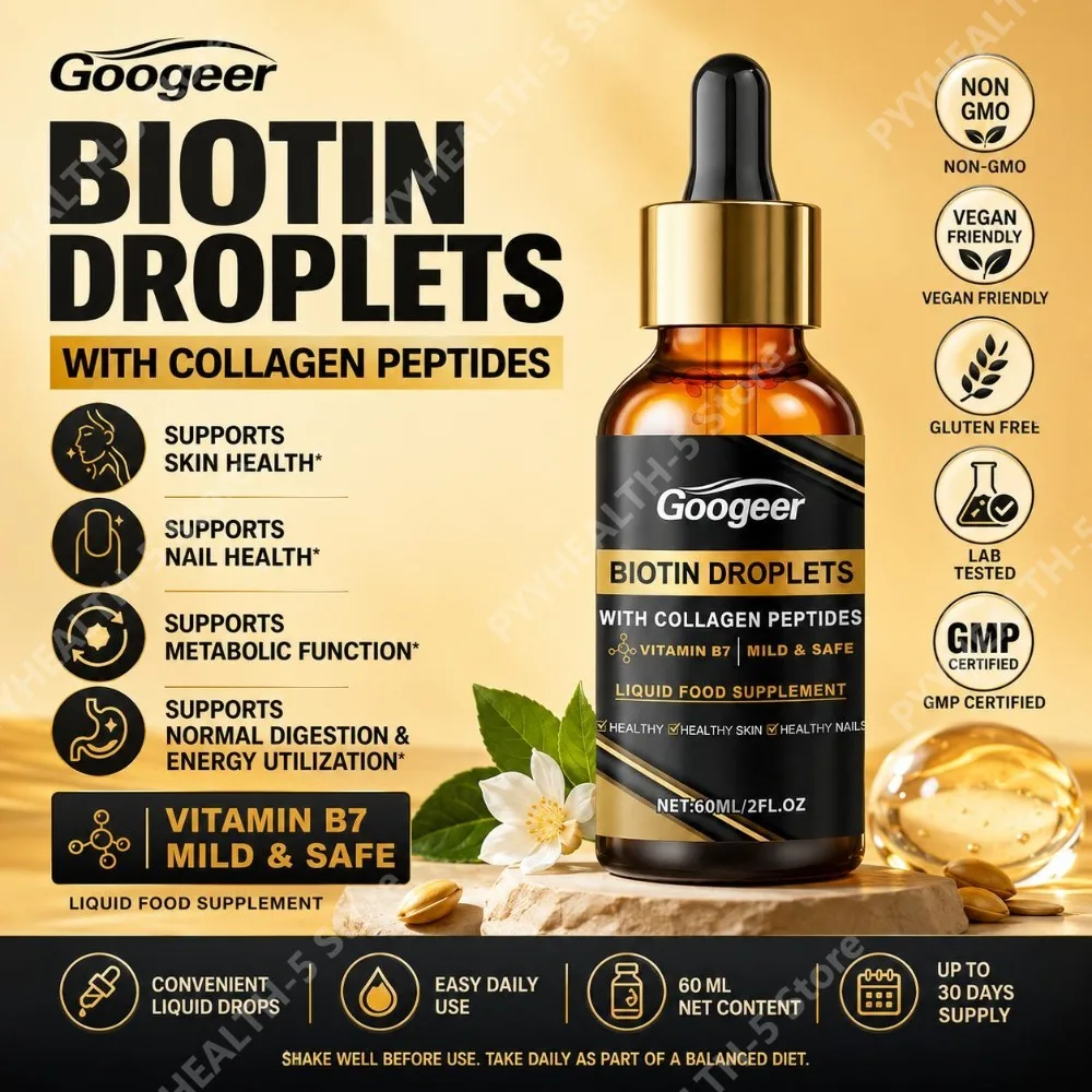 Googeer Biotin Liquid Drops with Collagen Peptides and Vitamin B7, Mild & Safe Support for Skin Nails and Metabolism, 60 ML
Googeer Biotin Liquid Drops with Collagen Peptides and Vitamin B7, Mild & Safe Support for Skin Nails and Metabolism, 60 ML