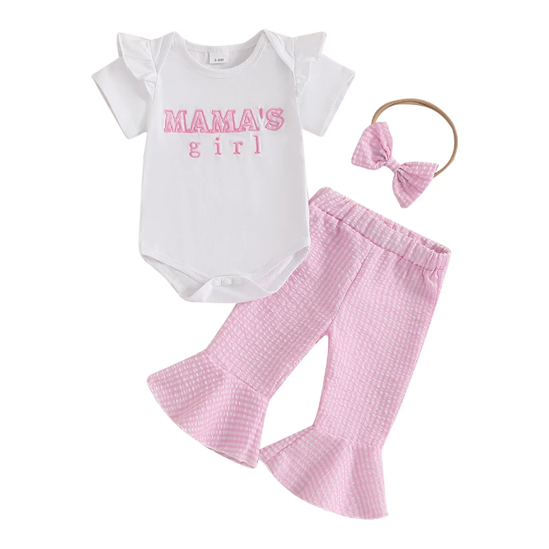 Baby Girls 3Pcs Pants Sets Short Sleeve Letter Embroidery Romper Plaid Flared Pants Headband
Baby Girls 3Pcs Pants Sets Short Sleeve Letter Embroidery Romper Plaid Flared Pants Headband
