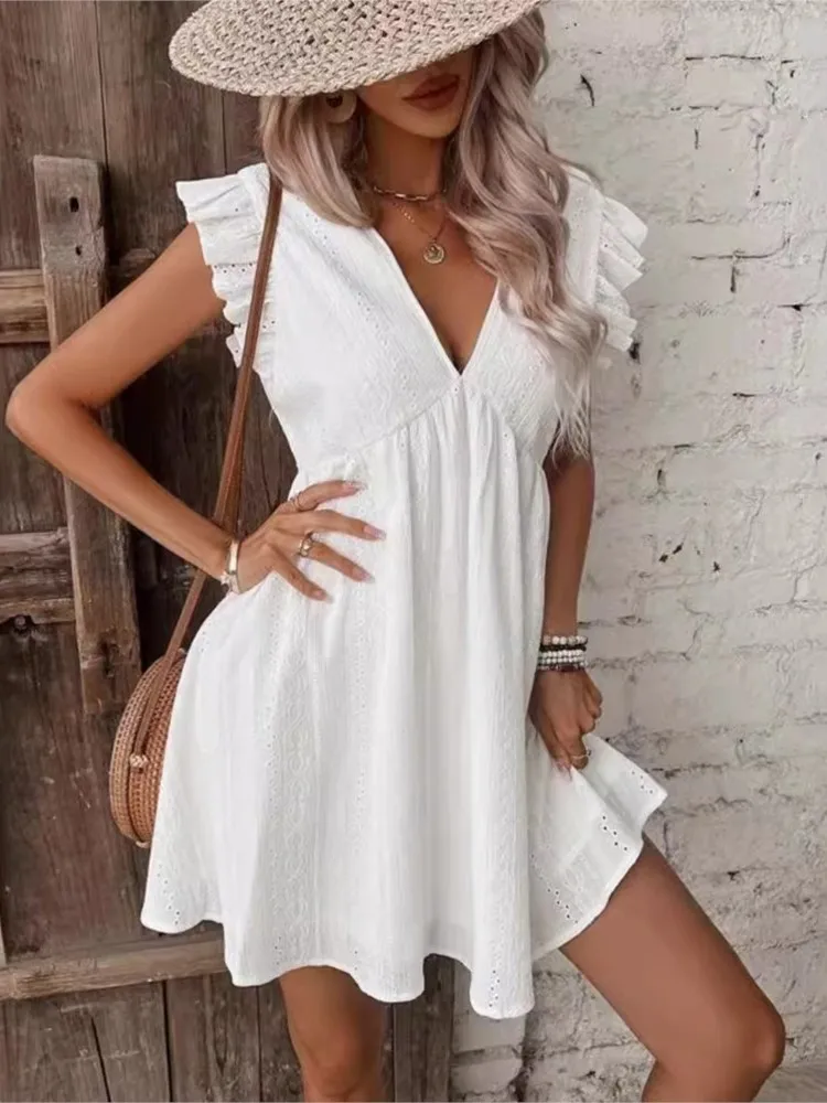 Women's Solid Color Ruffle Mini Dress 2026 Summer Fashion New V-Neck Sexy Vacation Sleeveless Vest Dress Sexy Ruffles Vestidos
Women's Solid Color Ruffle Mini Dress 2026 Summer Fashion New V-Neck Sexy Vacation Sleeveless Vest Dress Sexy Ruffles Vestidos