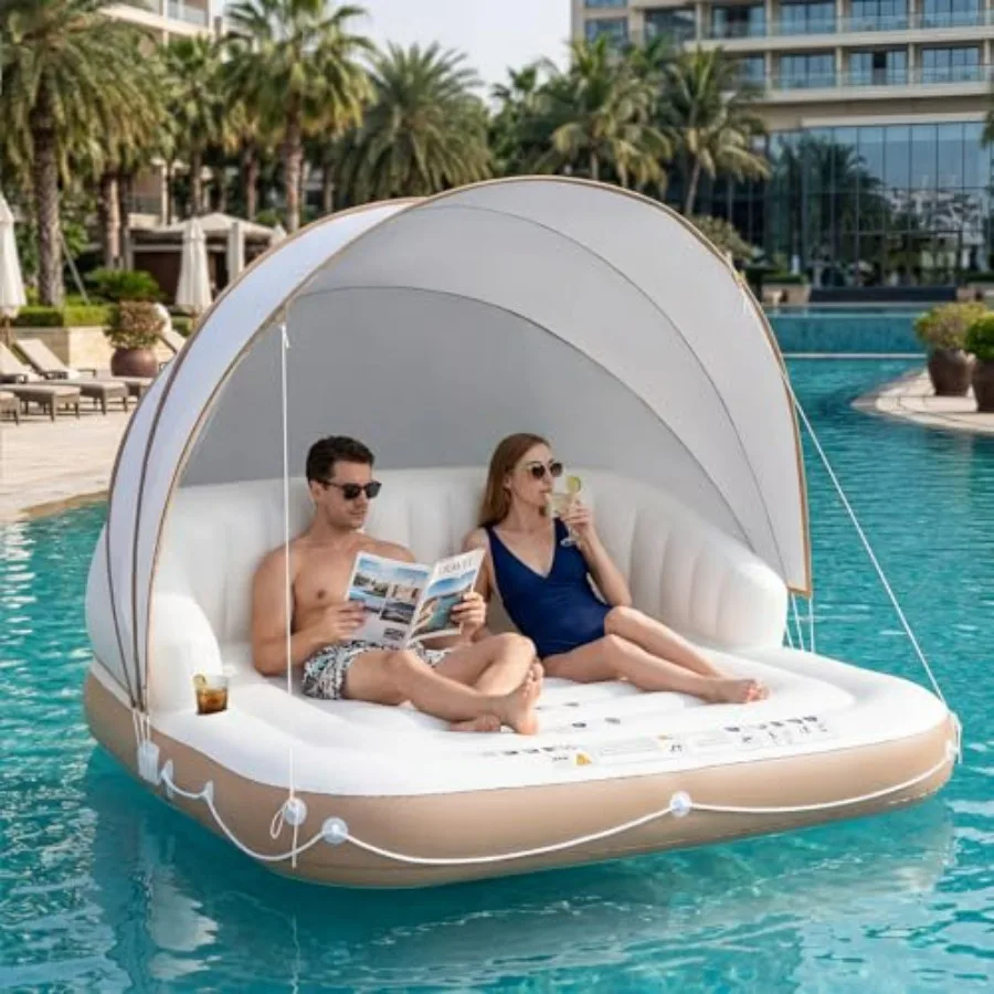 Canopy Island Inflatable Lounge for Pool Lake River, PVC Blue with SPF50+ Retractable Detachable Sunshade, 2 Cup Holders Backre
Canopy Island Inflatable Lounge for Pool Lake River, PVC Blue with SPF50+ Retractable Detachable Sunshade, 2 Cup Holders Backre