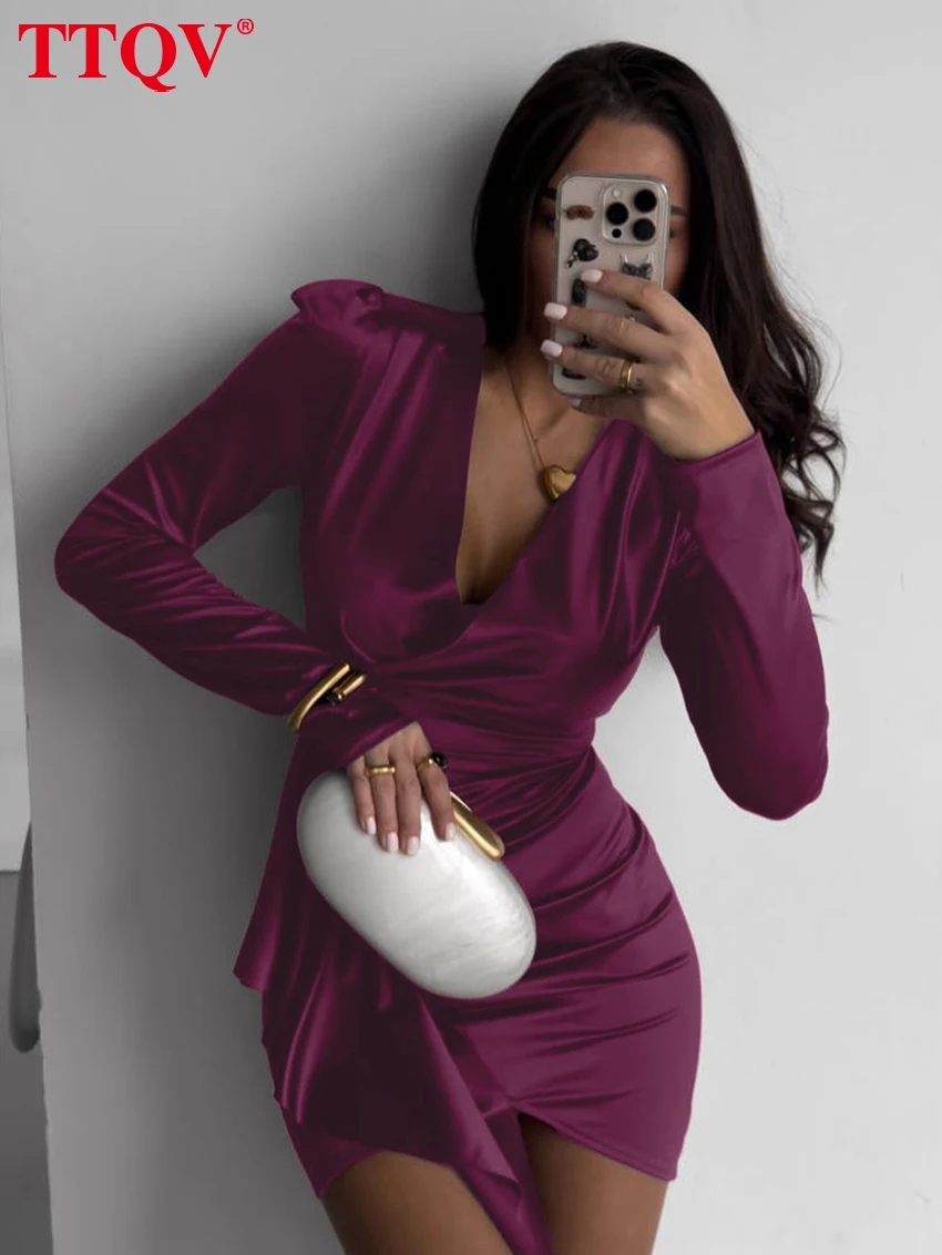 TTQV Sexy Slim Black Satin Women's Dress 2026 Bodycon V-Neck Long Sleeve Mini Dresses Elegant Lace-Up High Waist Female Dress
TTQV Sexy Slim Black Satin Women's Dress 2026 Bodycon V-Neck Long Sleeve Mini Dresses Elegant Lace-Up High Waist Female Dress