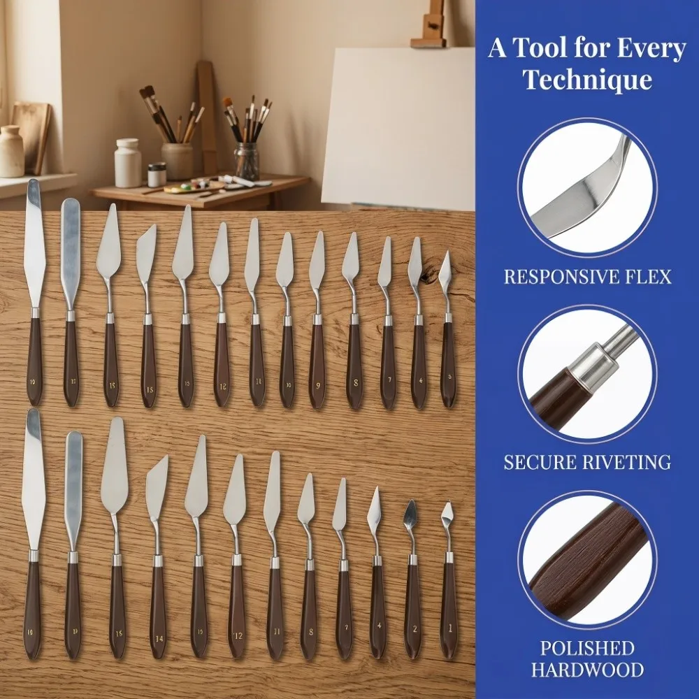 18PCS solid stainless steel Stainless Steel Painting Knives smooth polished surface comfortable hand grip Art Palette Knife Set
18PCS solid stainless steel Stainless Steel Painting Knives smooth polished surface comfortable hand grip Art Palette Knife Set