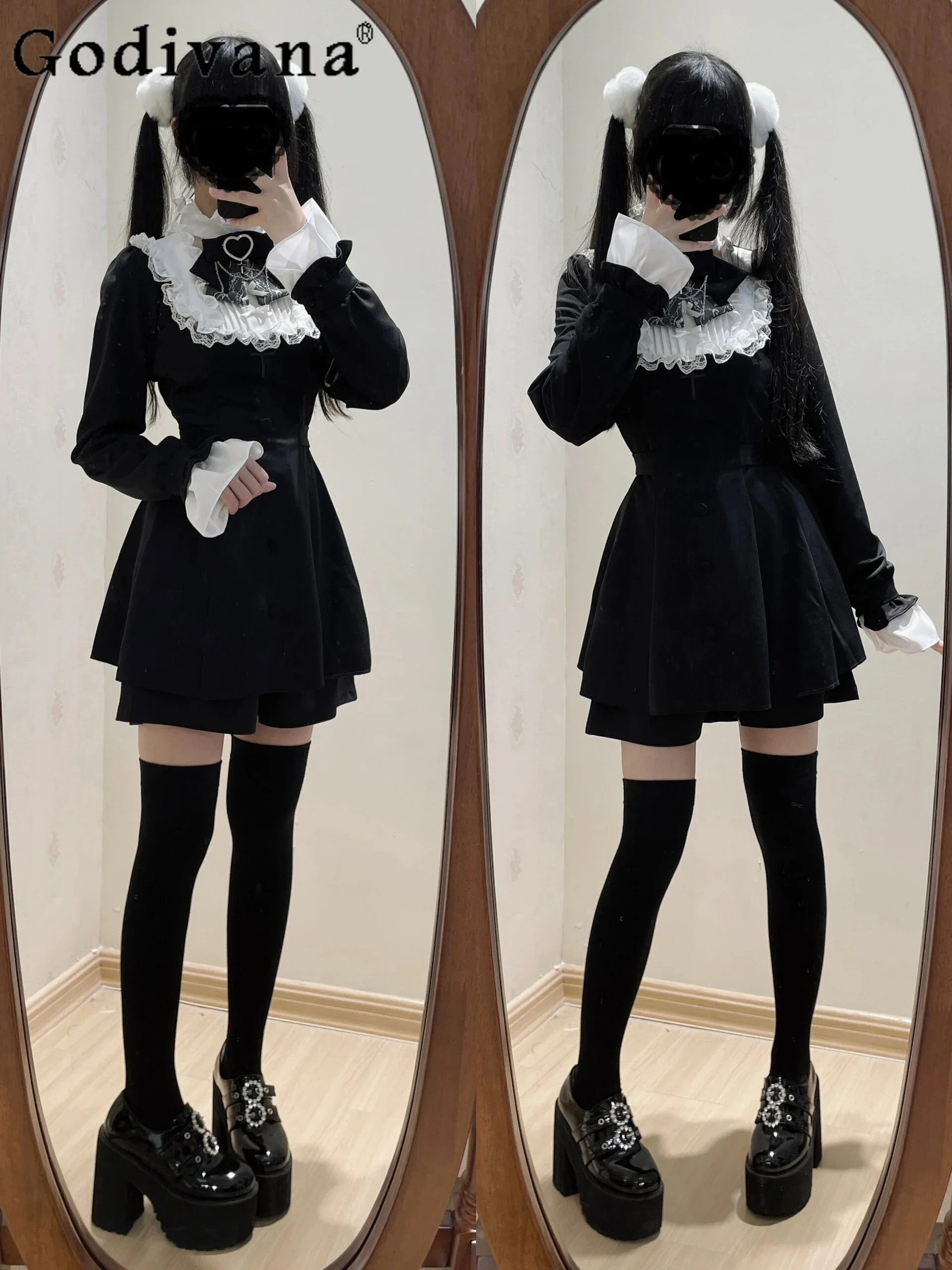 Japanese Mine Lolita Shorts Set Dress Sets Women Autumn Lace Bow Black Long-sleeved Dress Suit Two Piece Sets Womens Outifits
Japanese Mine Lolita Shorts Set Dress Sets Women Autumn Lace Bow Black Long-sleeved Dress Suit Two Piece Sets Womens Outifits