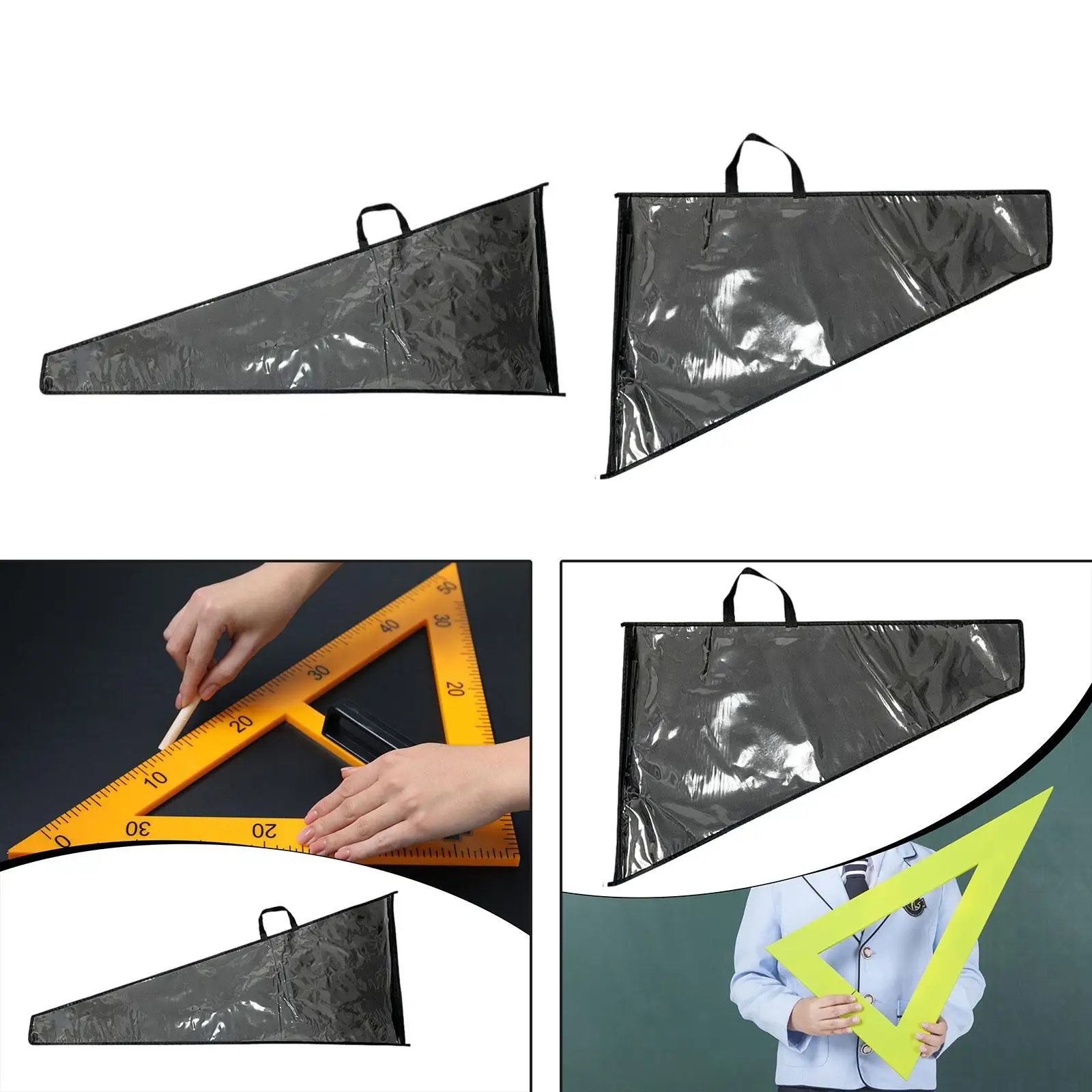 Large Triangle Ruler Carrying Case Math Right Angle Ruler Storage Bag Portable Teacher Aids Teaching Equipment for Drawing