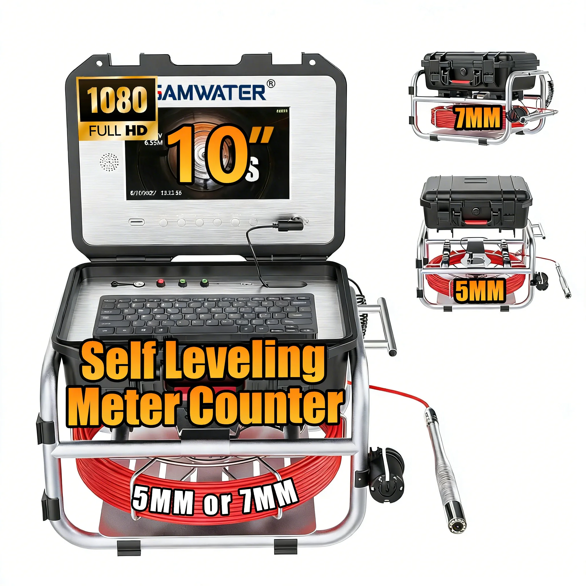 10" IPS Sewer Inspection Camera 23mm with DVR 16GB Card 512Hz Sonde, 5/7MM 30-50M Cable with Keyboard & Meter Counter 4500mAH
10" IPS Sewer Inspection Camera 23mm with DVR 16GB Card 512Hz Sonde, 5/7MM 30-50M Cable with Keyboard & Meter Counter 4500mAH