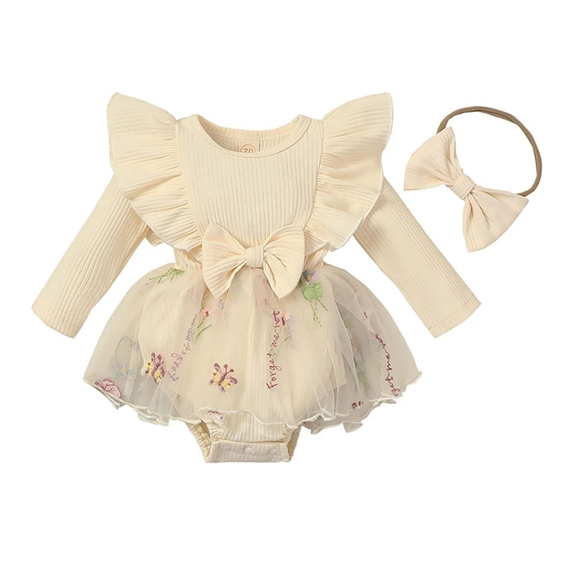 Newborn Toddler Baby Girls Ruffle Rompers Dress Rib Knit Butterfly Flower Embroidery Jumpsuit Fall Headband outfits
Newborn Toddler Baby Girls Ruffle Rompers Dress Rib Knit Butterfly Flower Embroidery Jumpsuit Fall Headband outfits