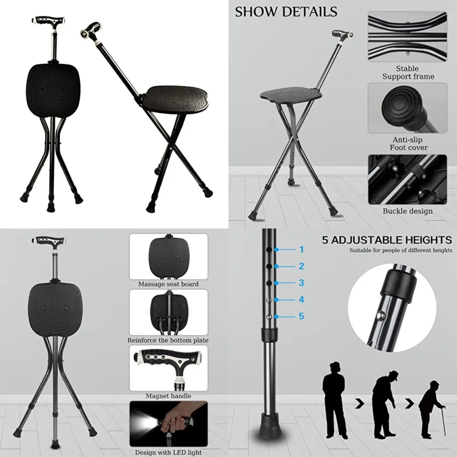 Hold 440 lbs Folding Canes with Seat Walking Stick Height Adjustment Cane Seat Capacity Frosted Handle with Magnetic Therapy St
Hold 440 lbs Folding Canes with Seat Walking Stick Height Adjustment Cane Seat Capacity Frosted Handle with Magnetic Therapy St