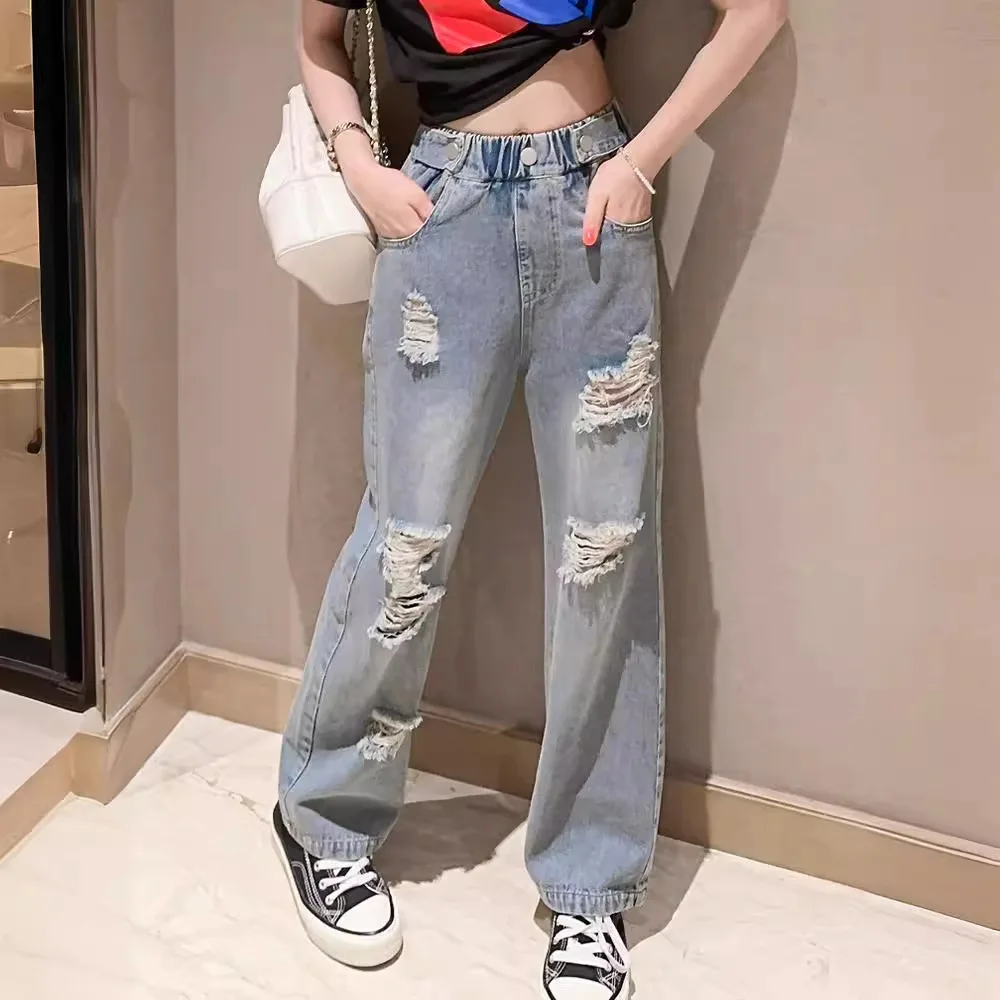 Girls Trousers Summer Jeans 2024 New Casual Western Style Childrens Spring Wear Large Children Hole Wide Leg Children Pants
Girls Trousers Summer Jeans 2024 New Casual Western Style Childrens Spring Wear Large Children Hole Wide Leg Children Pants
