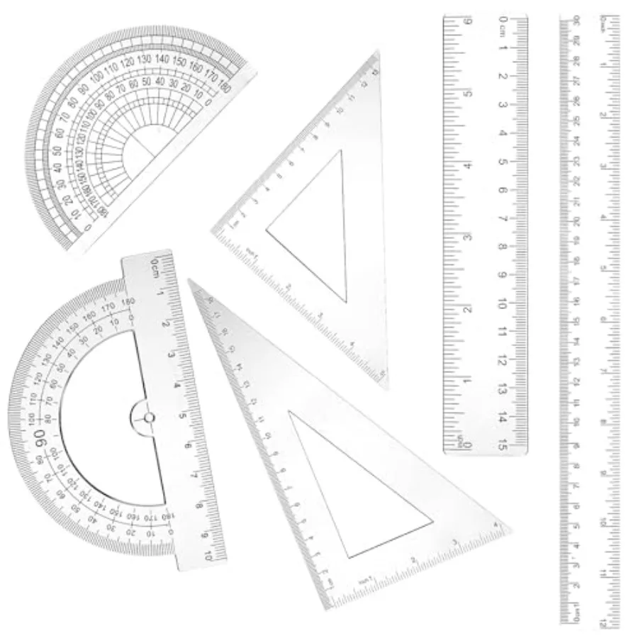 School/office/home use: clear plastic rulers set in transparent color6pcs including 6 12 straight, 30/60 45/90 triangles, protr
School/office/home use: clear plastic rulers set in transparent color6pcs including 6 12 straight, 30/60 45/90 triangles, protr