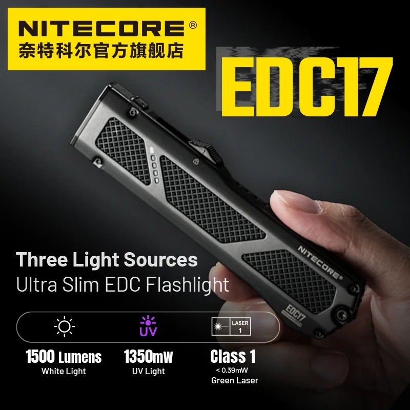 NITECORE EDC17 EDC Flashight1500 Lumen USB-C Rechargeable Troch Light 1350mW UV Light Green Laser Class 1 with Li-ion Battery
NITECORE EDC17 EDC Flashight1500 Lumen USB-C Rechargeable Troch Light 1350mW UV Light Green Laser Class 1 with Li-ion Battery
