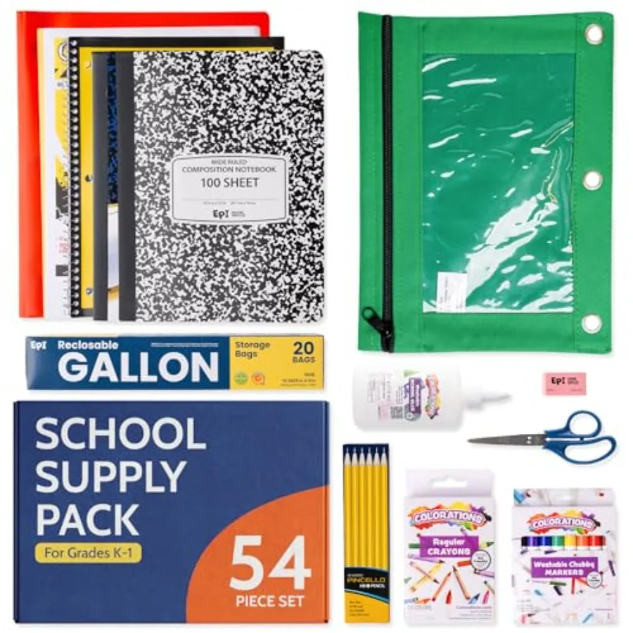 Essentials Back to School Supplies for 54 Items in Kit Kindergarten to 1st Grade School Supply Packs Wide-Ruled Bundle with Com
Essentials Back to School Supplies for 54 Items in Kit Kindergarten to 1st Grade School Supply Packs Wide-Ruled Bundle with Com