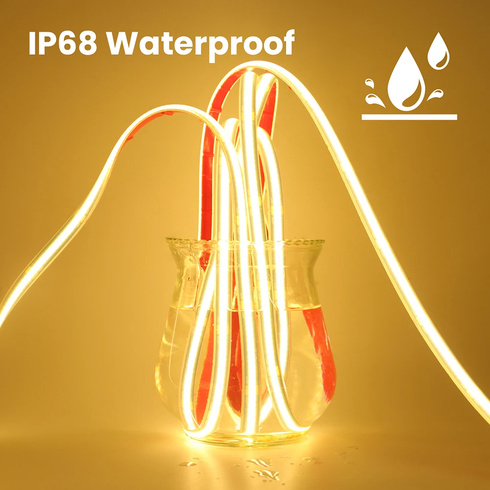 IP68 Waterproof 12V 24V COB LED Strip Black PCB 3000K 4000K 6000K RA90 320LEDs/m Tape Light for Bathroom Garden Pool Lighting
IP68 Waterproof 12V 24V COB LED Strip Black PCB 3000K 4000K 6000K RA90 320LEDs/m Tape Light for Bathroom Garden Pool Lighting