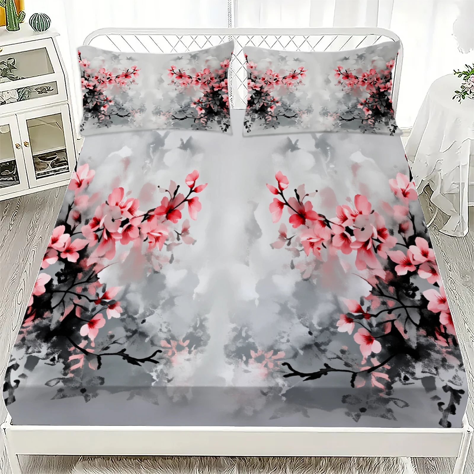 Комплект из 3 предметов: простыня с 3D-принтом в виде цветов вишни, наволочки, серый градиент, классический стиль
Комплект из 3 предметов: простыня с 3D-принтом в виде цветов вишни, наволочки, серый градиент, классический стиль
