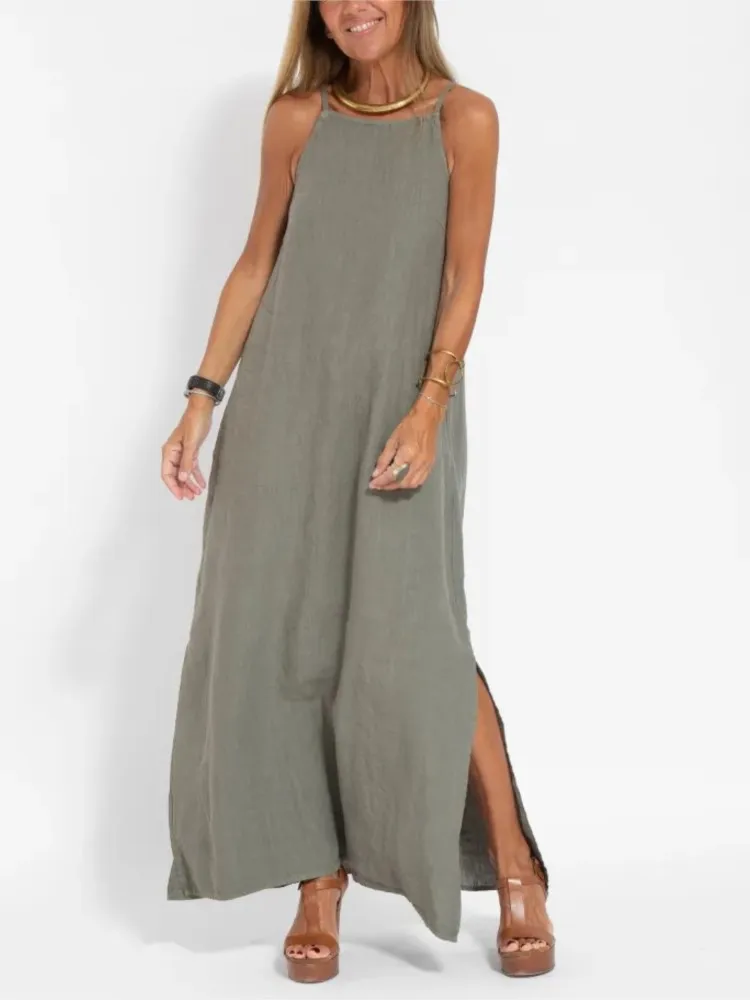 Fashion Tie-up Backless Straps Long Dress Women Solid Cotton Split Boho Party Dresses Summer Skew Collar Hollow Lady Maxi Dress
Fashion Tie-up Backless Straps Long Dress Women Solid Cotton Split Boho Party Dresses Summer Skew Collar Hollow Lady Maxi Dress