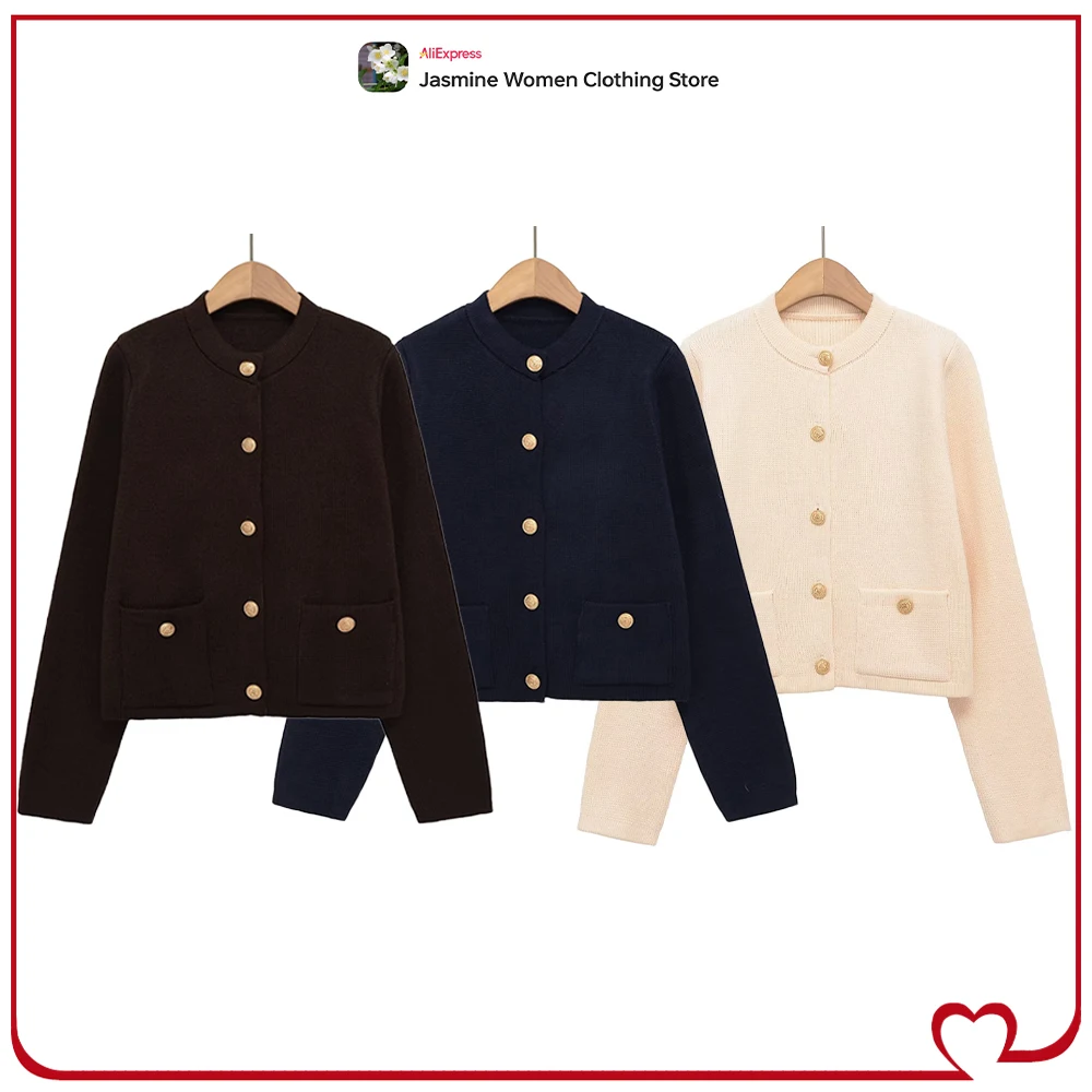 Stylish Golden Button Knit Cardigans for Women Elegant Chic O-Neck Long Sleeves Plain Knit Cardigan with Gold Button and Pockets
Stylish Golden Button Knit Cardigans for Women Elegant Chic O-Neck Long Sleeves Plain Knit Cardigan with Gold Button and Pockets