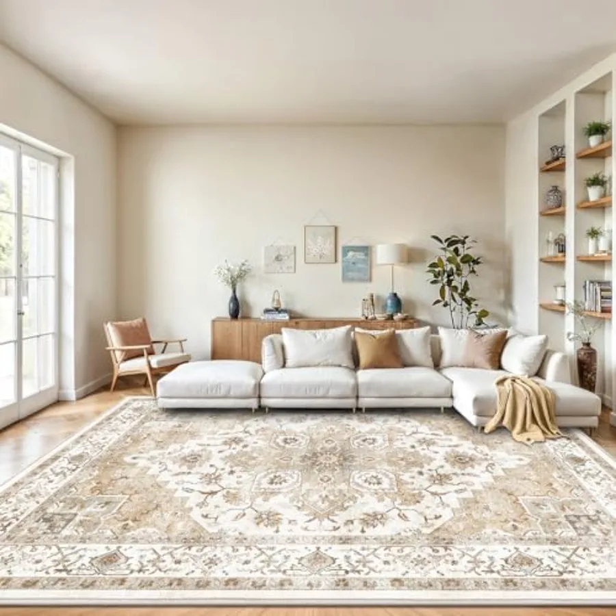 Living room vintage area rug, 8x10 ft low-profile washable rug with non-slip backing and durable edge binding, beige and brown
Living room vintage area rug, 8x10 ft low-profile washable rug with non-slip backing and durable edge binding, beige and brown