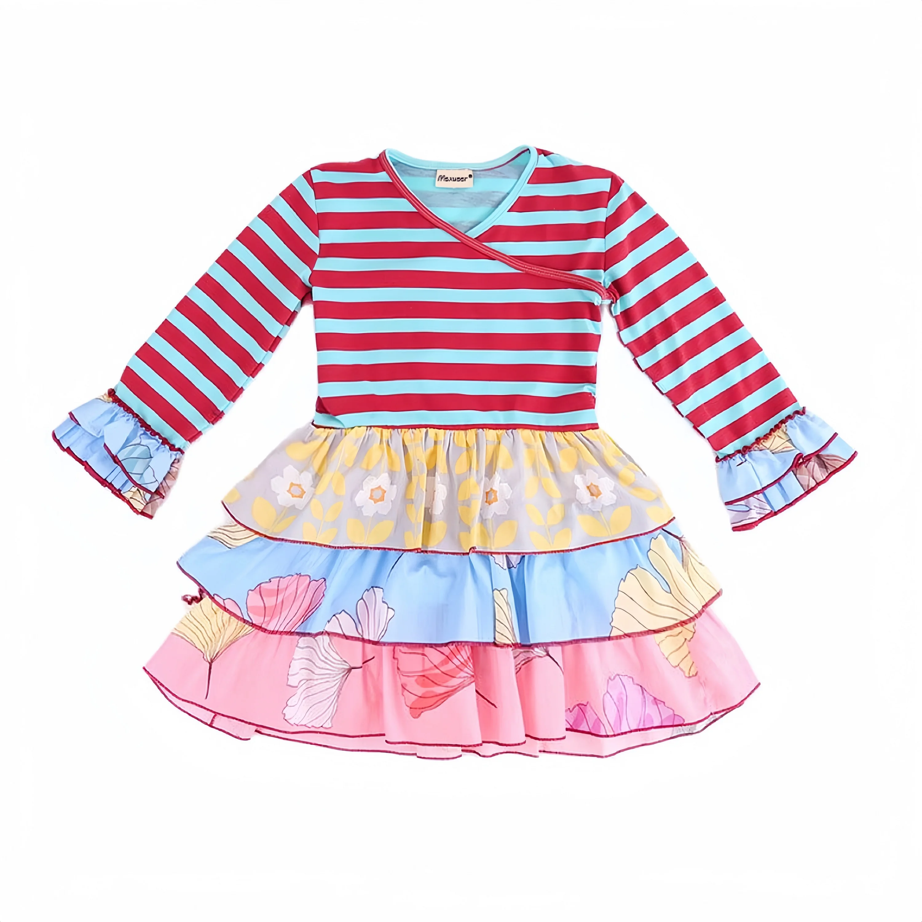 Three Ruffles Full Sleeves Floral Trim 100% Cotton Stripes Dress of Girls
Three Ruffles Full Sleeves Floral Trim 100% Cotton Stripes Dress of Girls