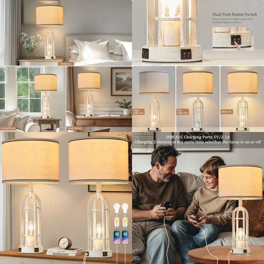 Farmhouse Table Lamps for Living Room Set of 2 - Rustic Industrial Lamps for Night Stands with Night Light and USB A+C, 24" Vin
Farmhouse Table Lamps for Living Room Set of 2 - Rustic Industrial Lamps for Night Stands with Night Light and USB A+C, 24" Vin