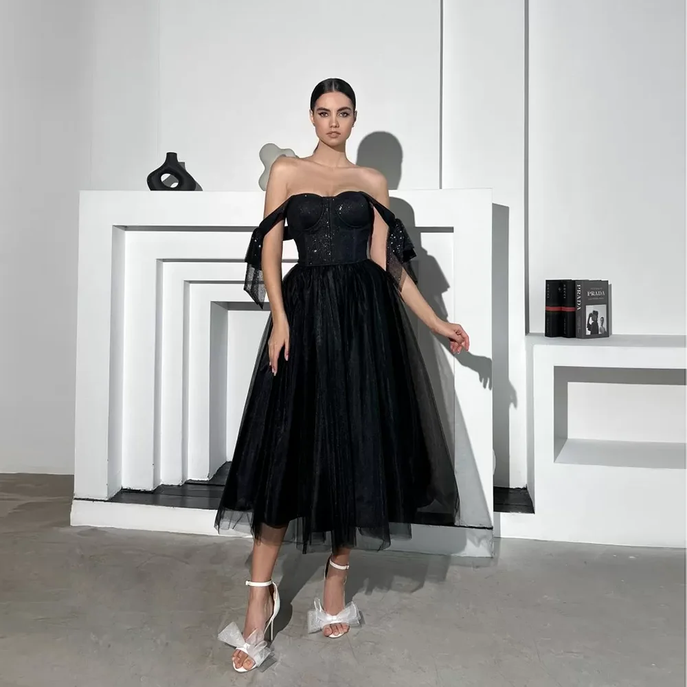 Charming Off-Shoulder Tulle Bridal Prom Dress A-line Backless Tea-Length with Sequins Prom Cocktail Gown vestidos de gala
Charming Off-Shoulder Tulle Bridal Prom Dress A-line Backless Tea-Length with Sequins Prom Cocktail Gown vestidos de gala