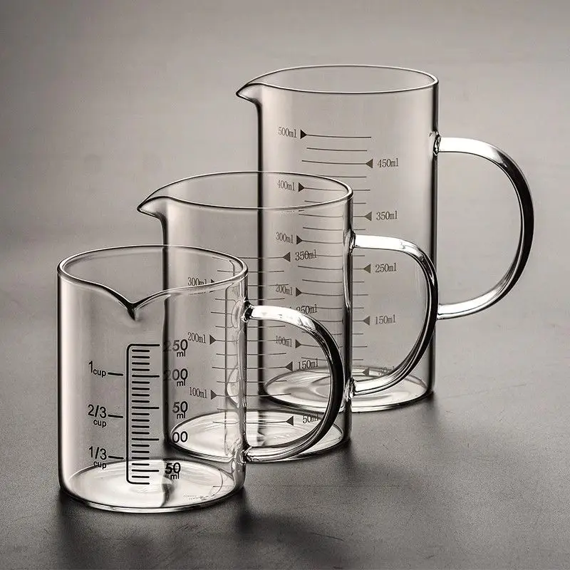 High temperature resistant glass measuring cup with scale and handle, egg beater cup, microwave can heat professional cup
High temperature resistant glass measuring cup with scale and handle, egg beater cup, microwave can heat professional cup