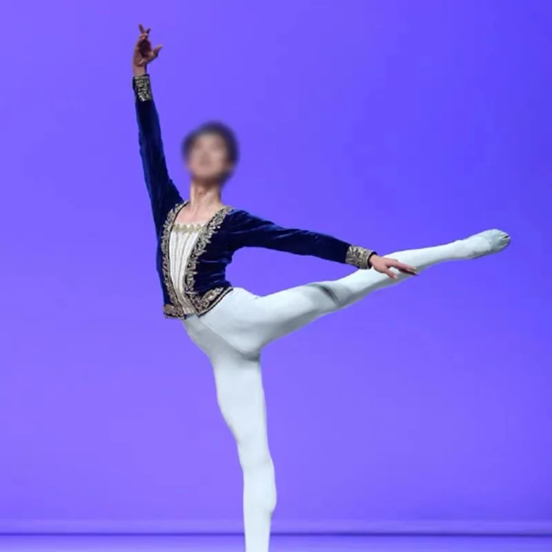 New men's ballet performance competition uniforms with gold embroidery can be customized
New men's ballet performance competition uniforms with gold embroidery can be customized