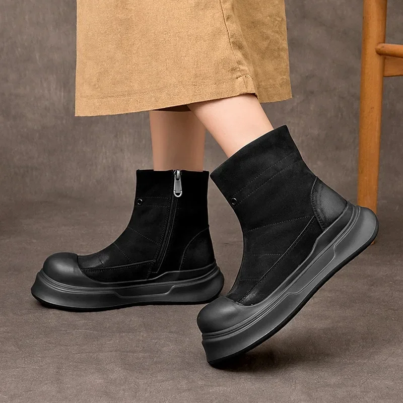 Birkuir Original Thick Heel Women Ankle Boots Side Zip Genuine Leather Flat Platform Big Head Short Boots Sewing Punk Shoes
Birkuir Original Thick Heel Women Ankle Boots Side Zip Genuine Leather Flat Platform Big Head Short Boots Sewing Punk Shoes