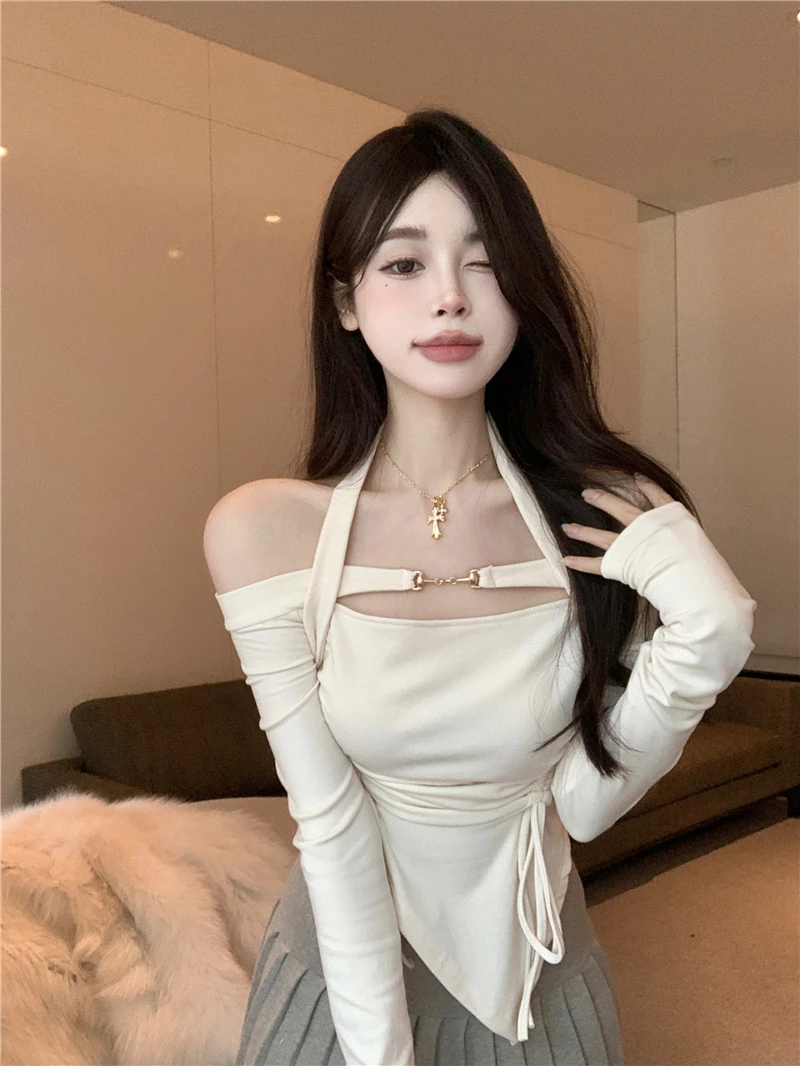 Sweet And Spicy Neck Hanging Long Sleeve Women's T-Shirt Base Layer Korean Style Commute Wind Pure Color Large Size Inner Wear
Sweet And Spicy Neck Hanging Long Sleeve Women's T-Shirt Base Layer Korean Style Commute Wind Pure Color Large Size Inner Wear