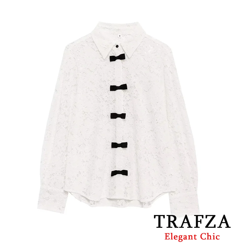 TRAFZA-Women Elegant Lace Shirt Bow-Buttons Slim See-Through Shirt 2025 New Fashion Vacation Vintage Casual Romantic Shirt
TRAFZA-Women Elegant Lace Shirt Bow-Buttons Slim See-Through Shirt 2025 New Fashion Vacation Vintage Casual Romantic Shirt