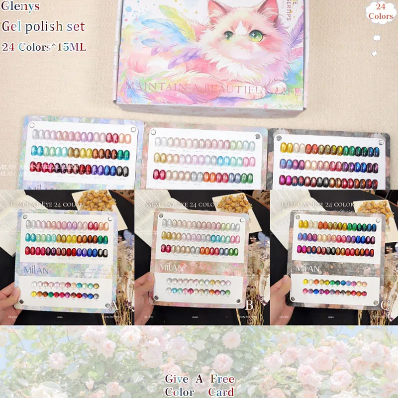 Glenys 24 color cat's eye series nail polish gel net red popular immersion gel color matching card factory direct sales varnish
Glenys 24 color cat's eye series nail polish gel net red popular immersion gel color matching card factory direct sales varnish