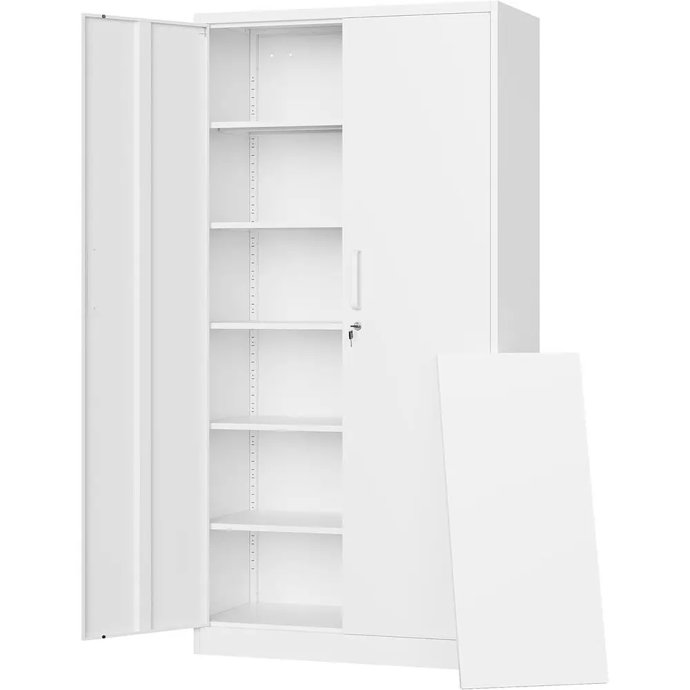 White Metal Storage Cabinet with Lockable Door, 5-Tier Adjustable Shelves for Garage, Home, or Office
White Metal Storage Cabinet with Lockable Door, 5-Tier Adjustable Shelves for Garage, Home, or Office